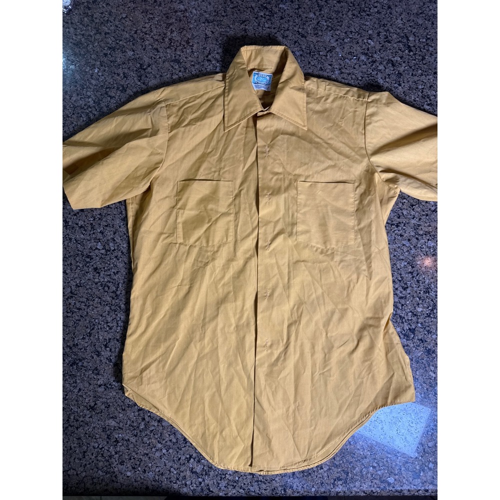 Vintage Duron by Bardon Mustard Yellow Short Sleeve Button Up Shirt Size 15.5